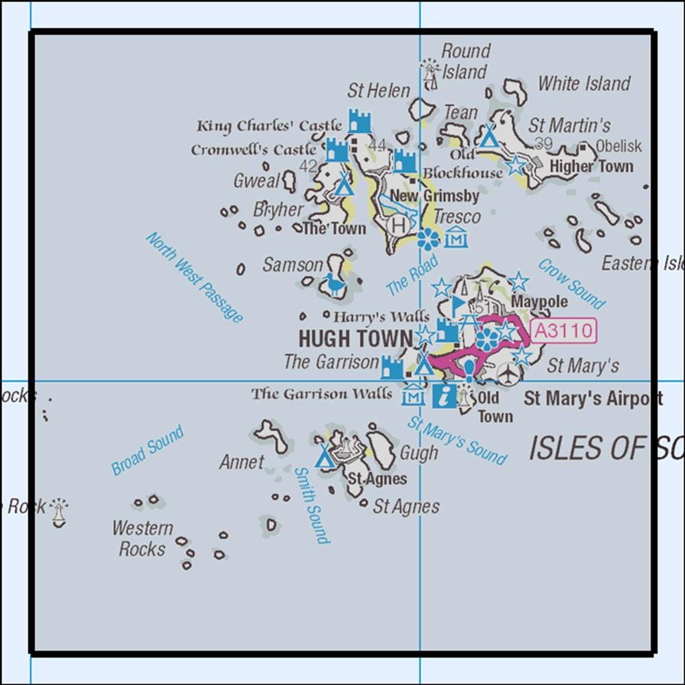 OMN4 image showing the area of the Ordnance Survey 1:25,000 Explorer map 101 Isles of Scilly