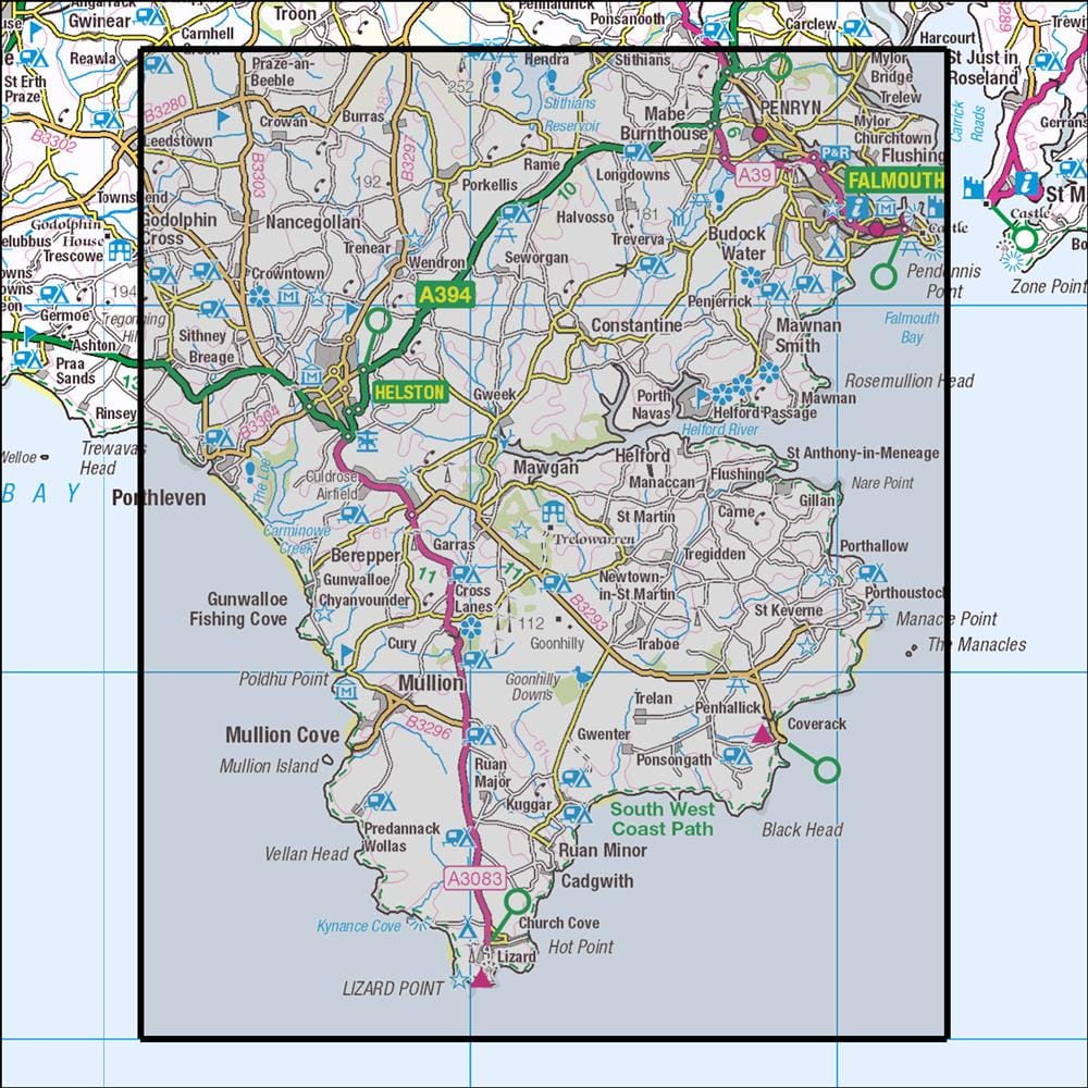 OMN4 image showing the area of the Ordnance Survey 1:25,000 Explorer map 103 The Lizard