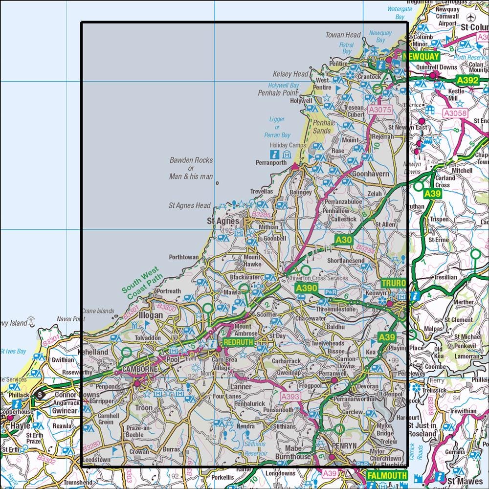 OMN4 image showing the area of the Ordnance Survey 1:25,000 Explorer map 104 Redruth & St Agnes