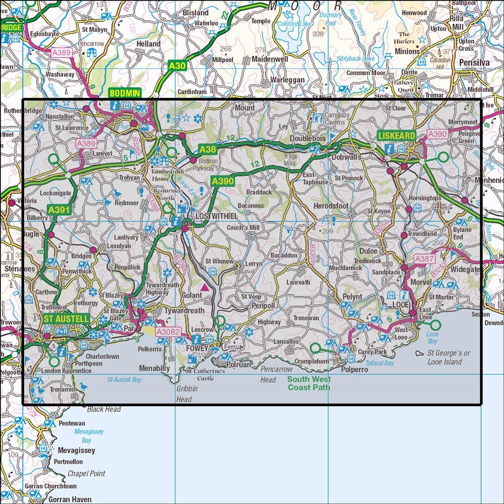 OMN4 image showing the area of the Ordnance Survey 1:25,000 Explorer map 107 St Austell & Liskeard