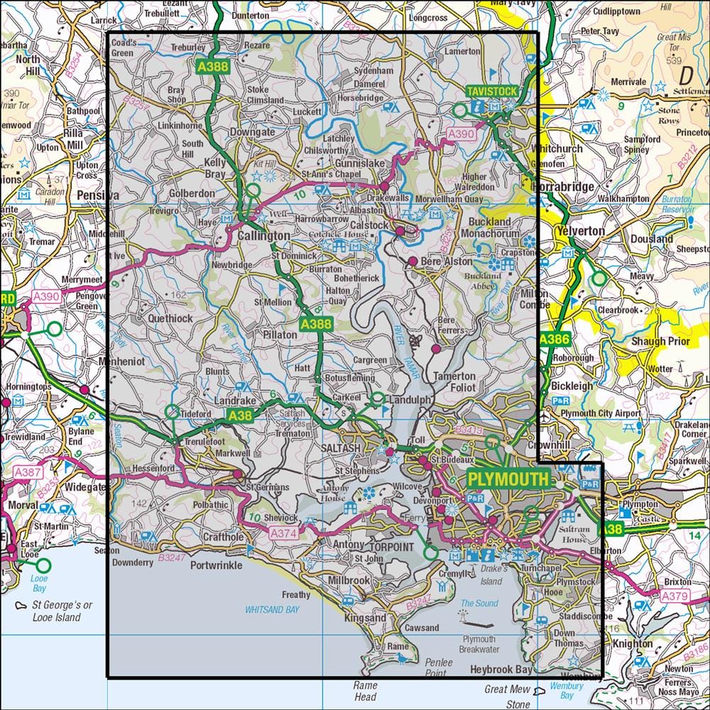 OMN4 image showing the area of the Ordnance Survey 1:25,000 Explorer map 108 Lower Tamar Valley & Plymouth