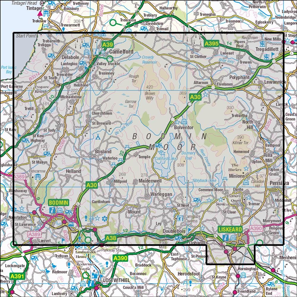 OMN4 image showing the area of the Ordnance Survey 1:25,000 Explorer map 109 Bodmin Moor