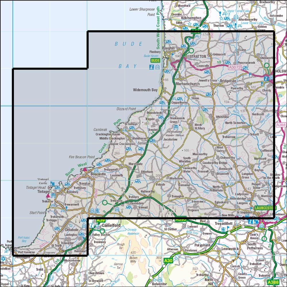 OMN4 image showing the area of the Ordnance Survey 1:25,000 Explorer map 111 Bude, Boscastle & Tintagel