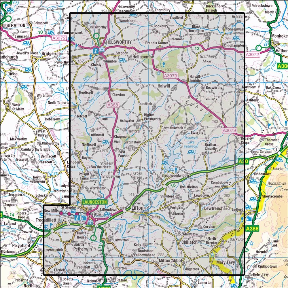 OMN4 image showing the area of the Ordnance Survey 1:25,000 Explorer map 112 Launceston & Holsworthy