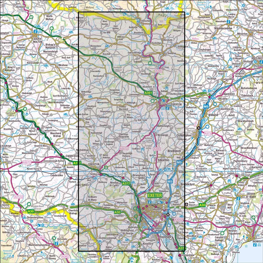 OMN4 image showing the area of the Ordnance Survey 1:25,000 Explorer map 114 Exeter & the Exe Valley