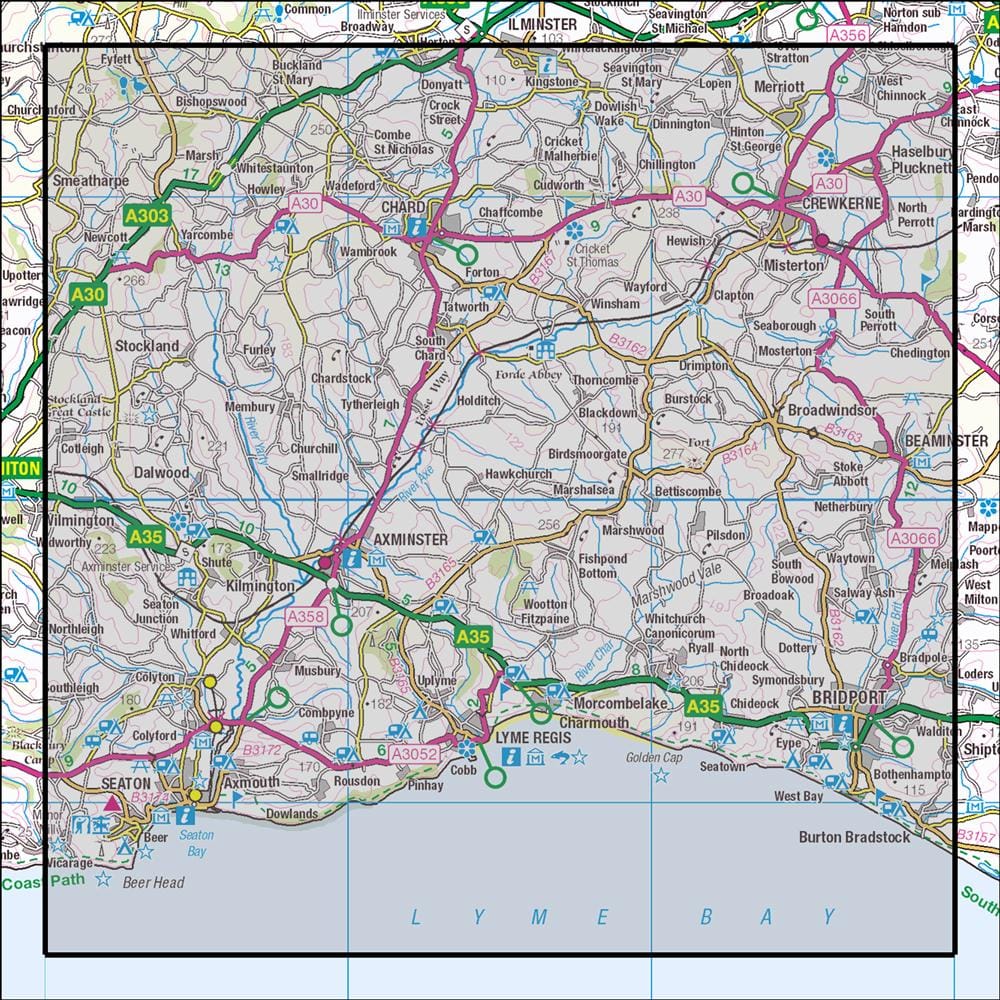 OMN4 image showing the area of the Ordnance Survey 1:25,000 Explorer map 116 Lyme Regis & Bridport