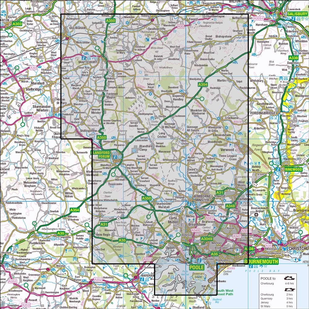 OMN4 image showing the area of the Ordnance Survey 1:25,000 Explorer map 118 Shaftesbury & Cranborne Chase