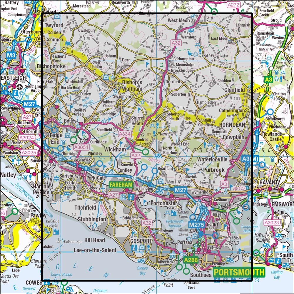 OMN4 image showing the area of the Ordnance Survey 1:25,000 Explorer map 119 Meon Valley, Portsmouth, Gosport & Fareham