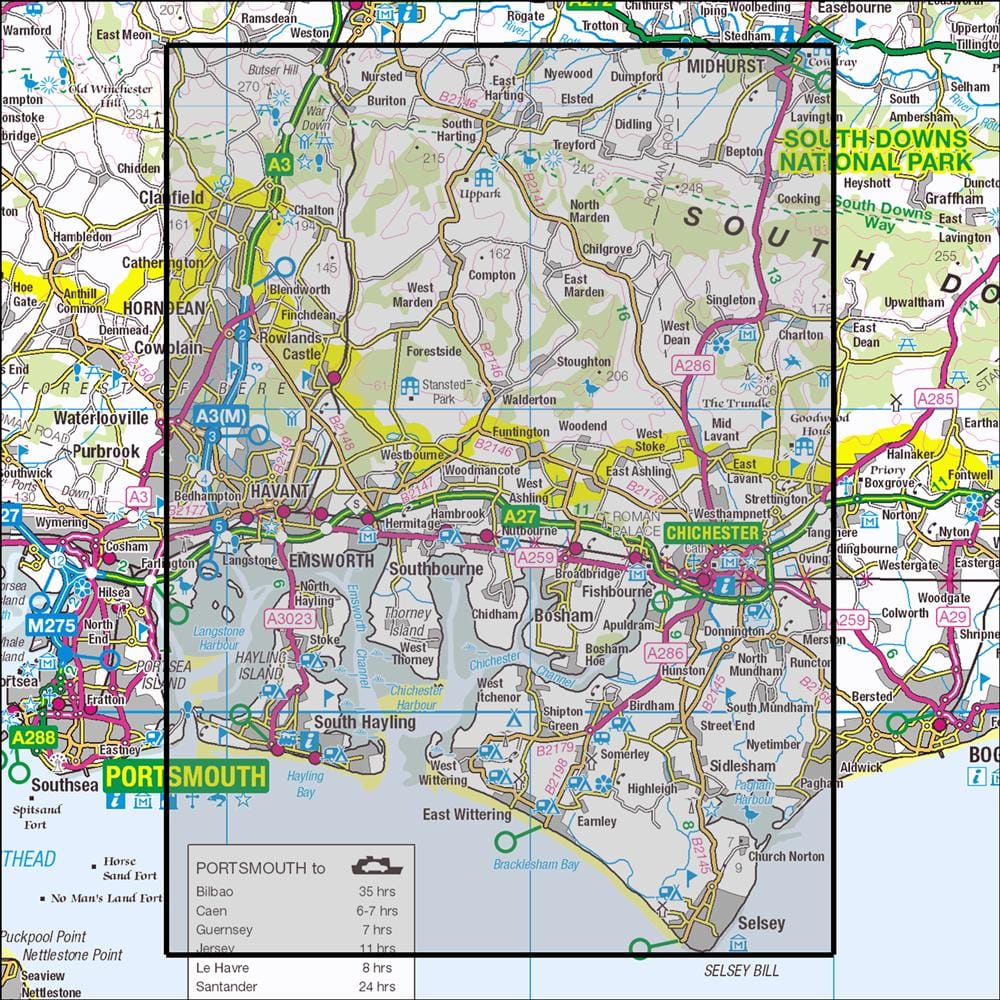 OMN4 image showing the area of the Ordnance Survey 1:25,000 Explorer map 120 Chichester