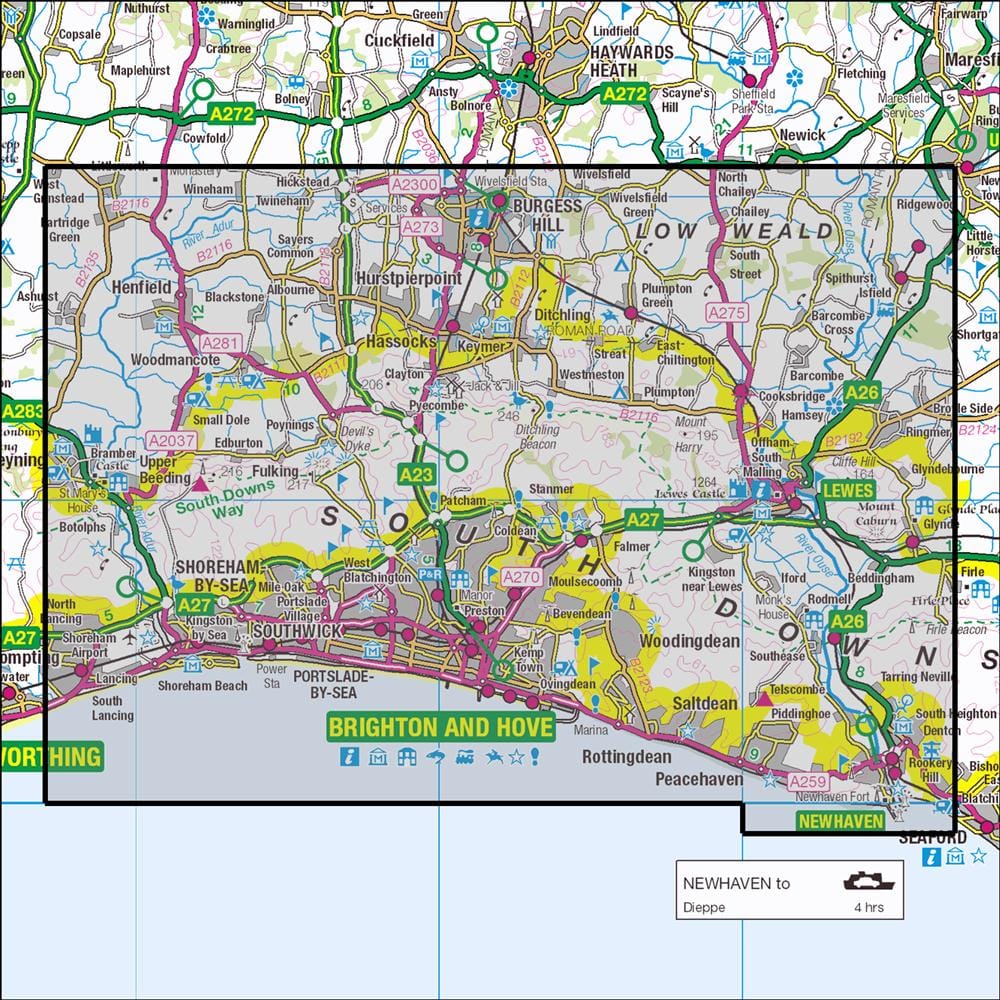 OMN4 image showing the area of the Ordnance Survey 1:25,000 Explorer map 122 Brighton & Hove
