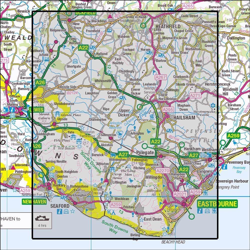 OMN4 image showing the area of the Ordnance Survey 1:25,000 Explorer map 123 Eastbourne & Beachy Head