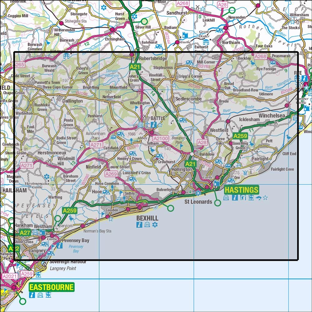 OMN4 image showing the area of the Ordnance Survey 1:25,000 Explorer map 124 Hastings & Bexhill