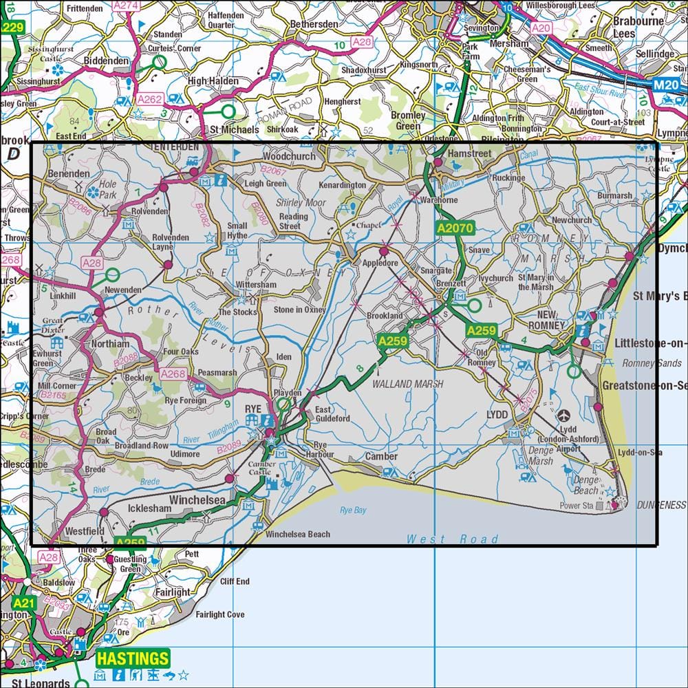 OMN4 image showing the area of the Ordnance Survey 1:25,000 Explorer map 125 Romney Marsh, Rye & Winchelsea