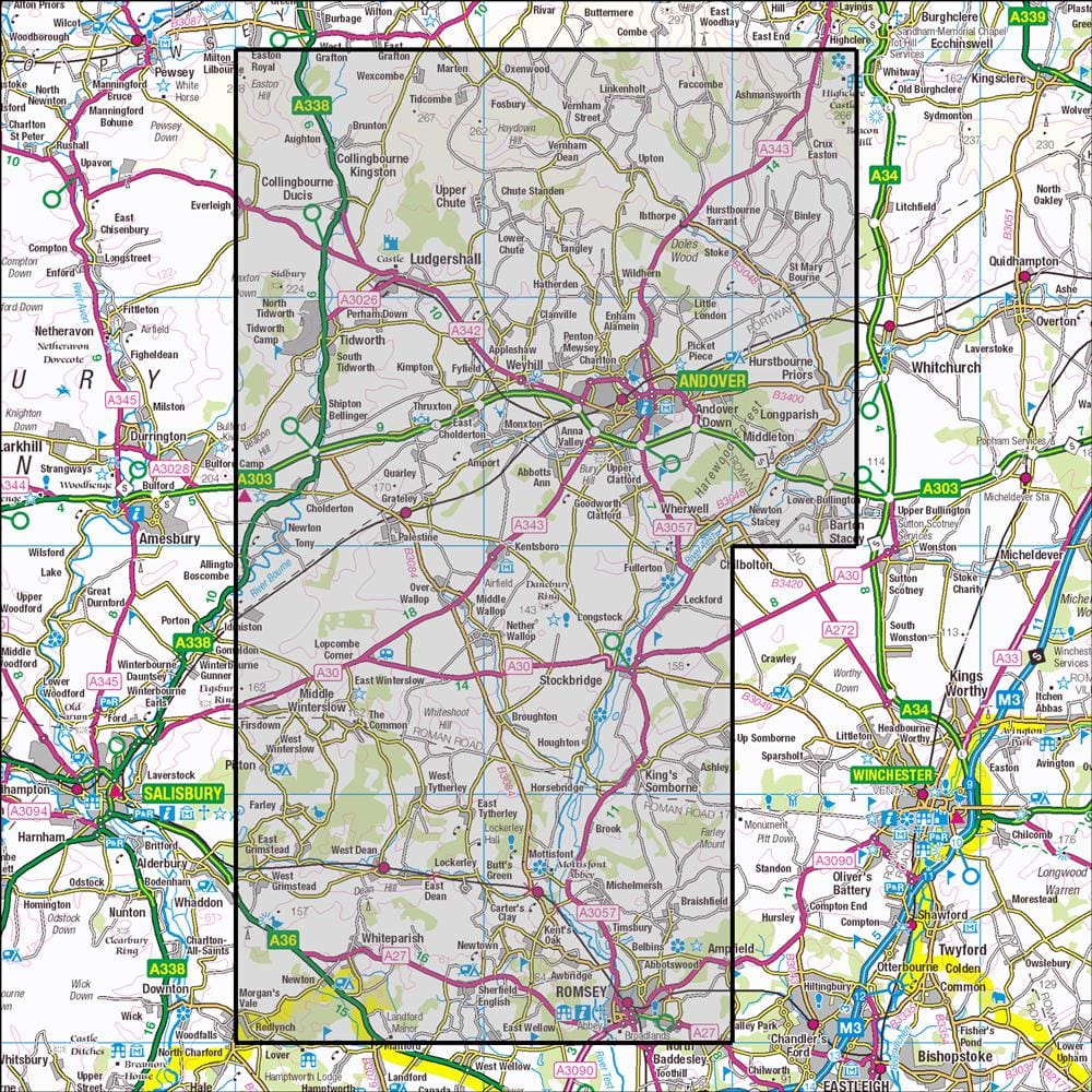 OMN4 image showing the area of the Ordnance Survey 1:25,000 Explorer map 131 Romsey, Andover & Test Valley