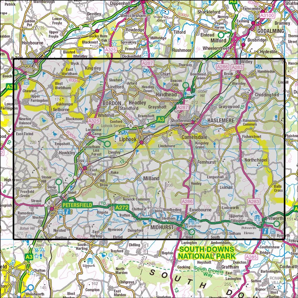 OMN4 image showing the area of the Ordnance Survey 1:25,000 Explorer map 133 Haslemere & Petersfield