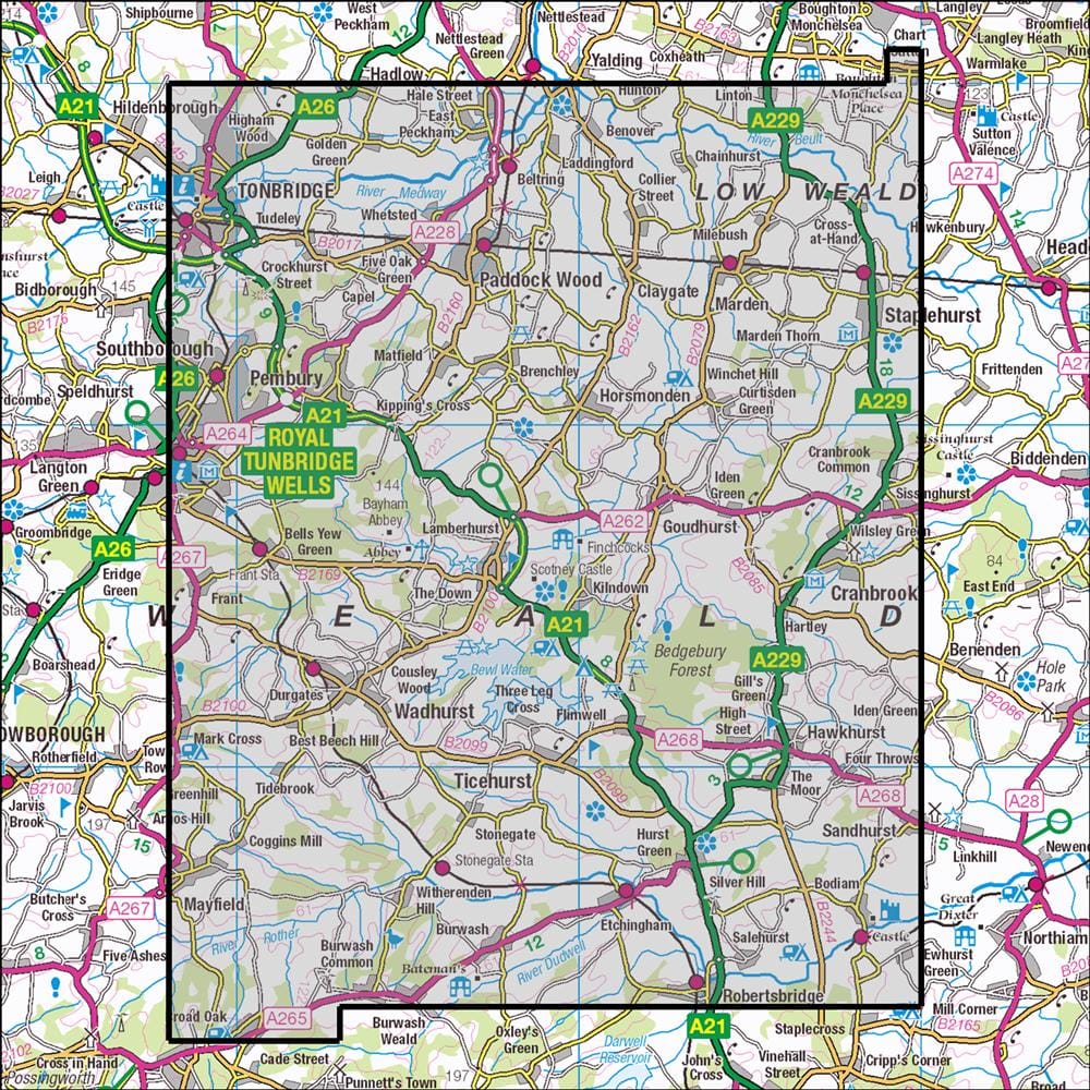 OMN4 image showing the area of the Ordnance Survey 1:25,000 Explorer map 136 High Weald