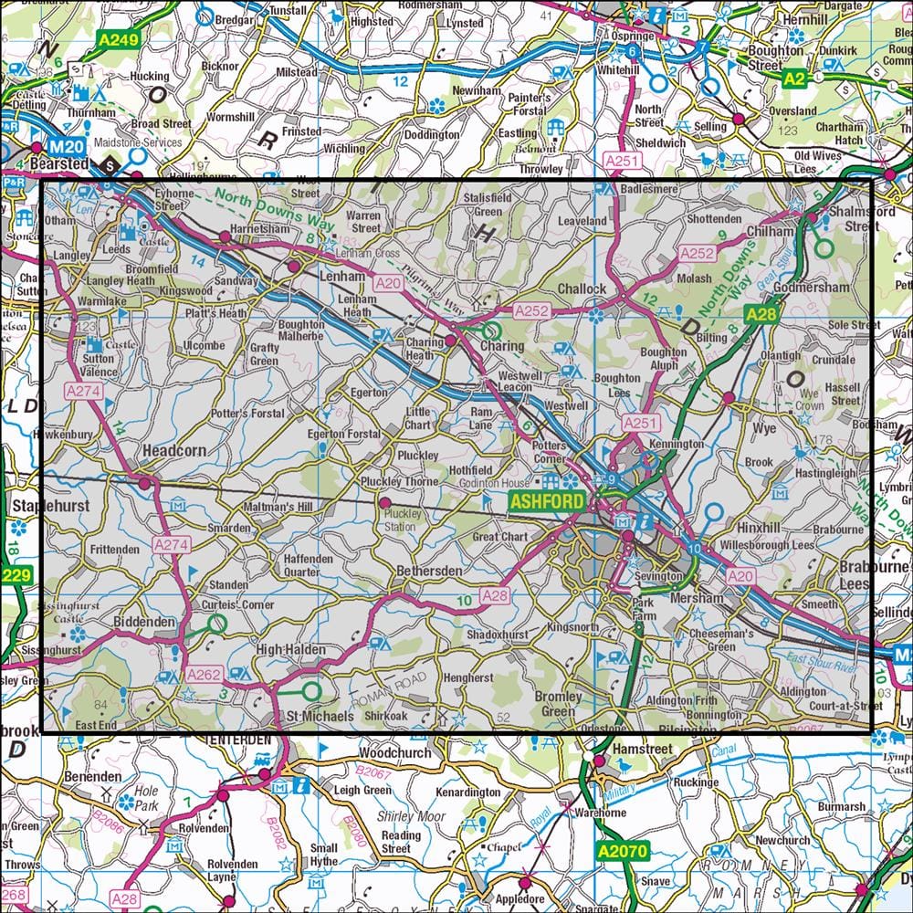 OMN4 image showing the area of the Ordnance Survey 1:25,000 Explorer map 137 Ashford
