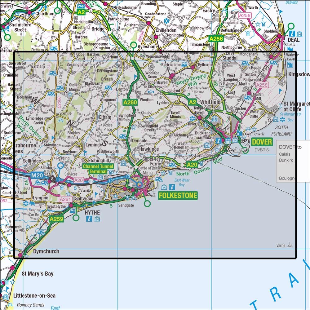 OMN4 image showing the area of the Ordnance Survey 1:25,000 Explorer map 138 Dover, Folkestone & Hythe
