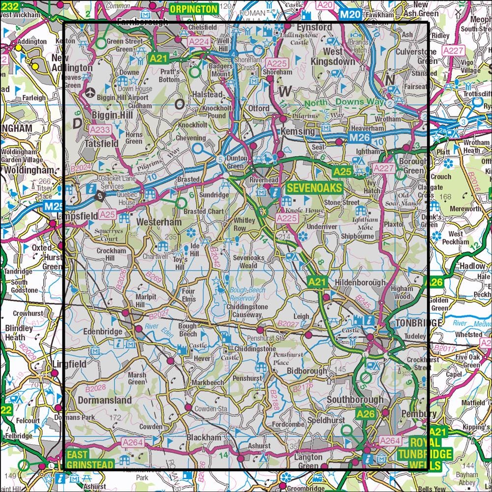 OMN4 image showing the area of the Ordnance Survey 1:25,000 Explorer map 147 Sevenoaks & Tonbridge