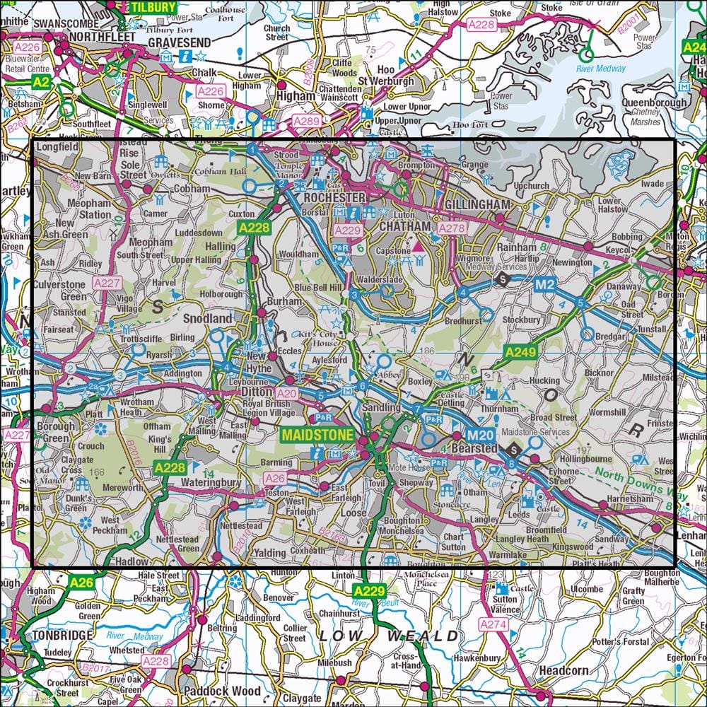 OMN4 image showing the area of the Ordnance Survey 1:25,000 Explorer map 148 Maidstone & the Medway Towns
