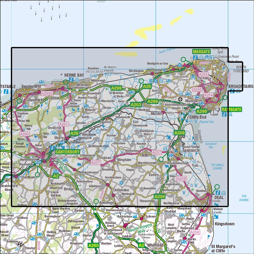 OMN4 image showing the area of the Ordnance Survey 1:25,000 Explorer map 150 Canterbury & the Isle of Thanet