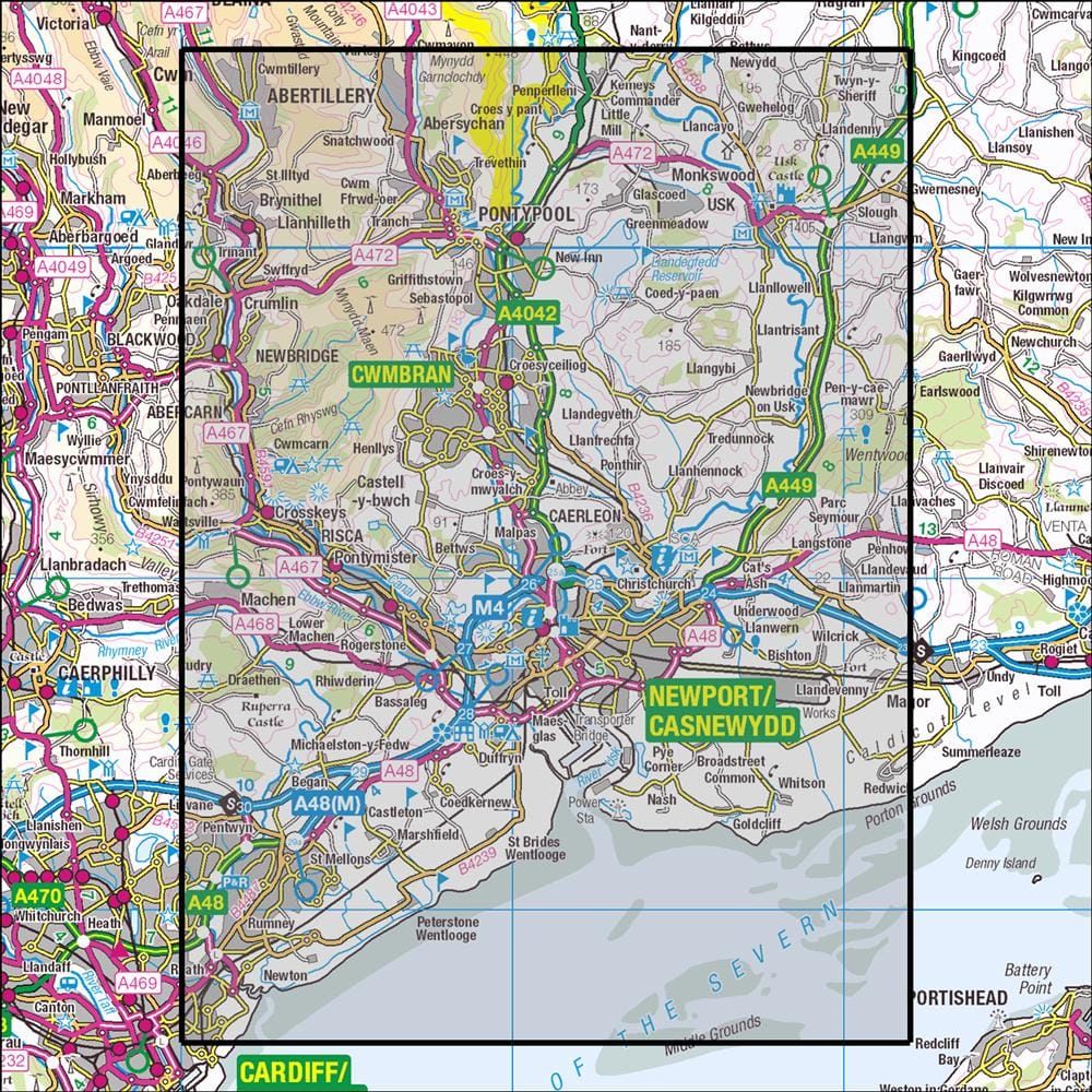 OMN4 image showing the area of the Ordnance Survey 1:25,000 Explorer map 152 Newport & Pontypool