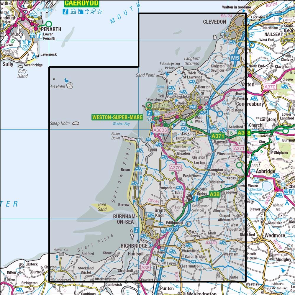 OMN4 image showing the area of the Ordnance Survey 1:25,000 Explorer map 153 Weston-Super-Mare & Bleadon Hill