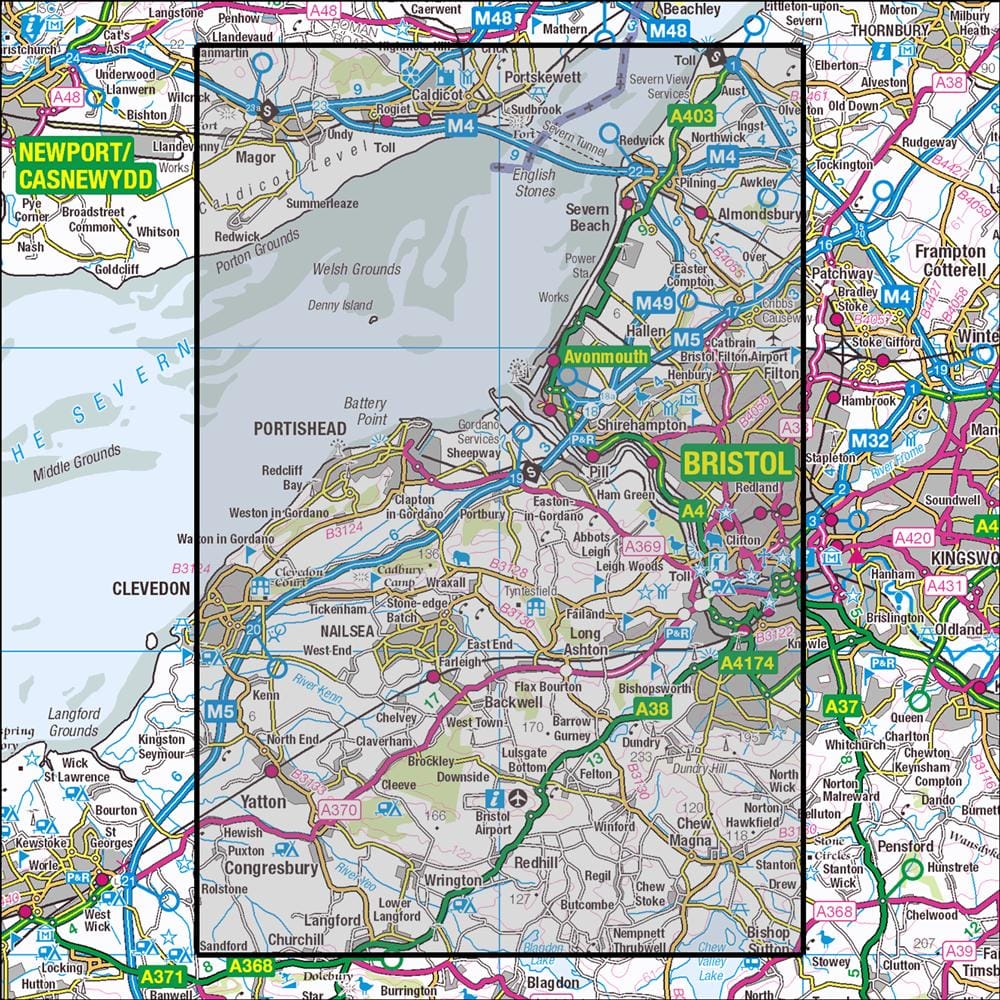 OMN4 image showing the area of the Ordnance Survey 1:25,000 Explorer map 154 Bristol West & Portishead
