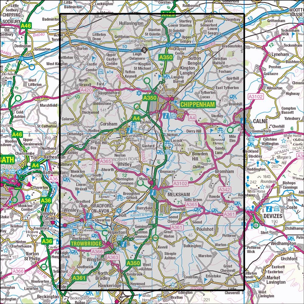OMN4 image showing the area of the Ordnance Survey 1:25,000 Explorer map 156 Chippenham & Bradford-on-Avon