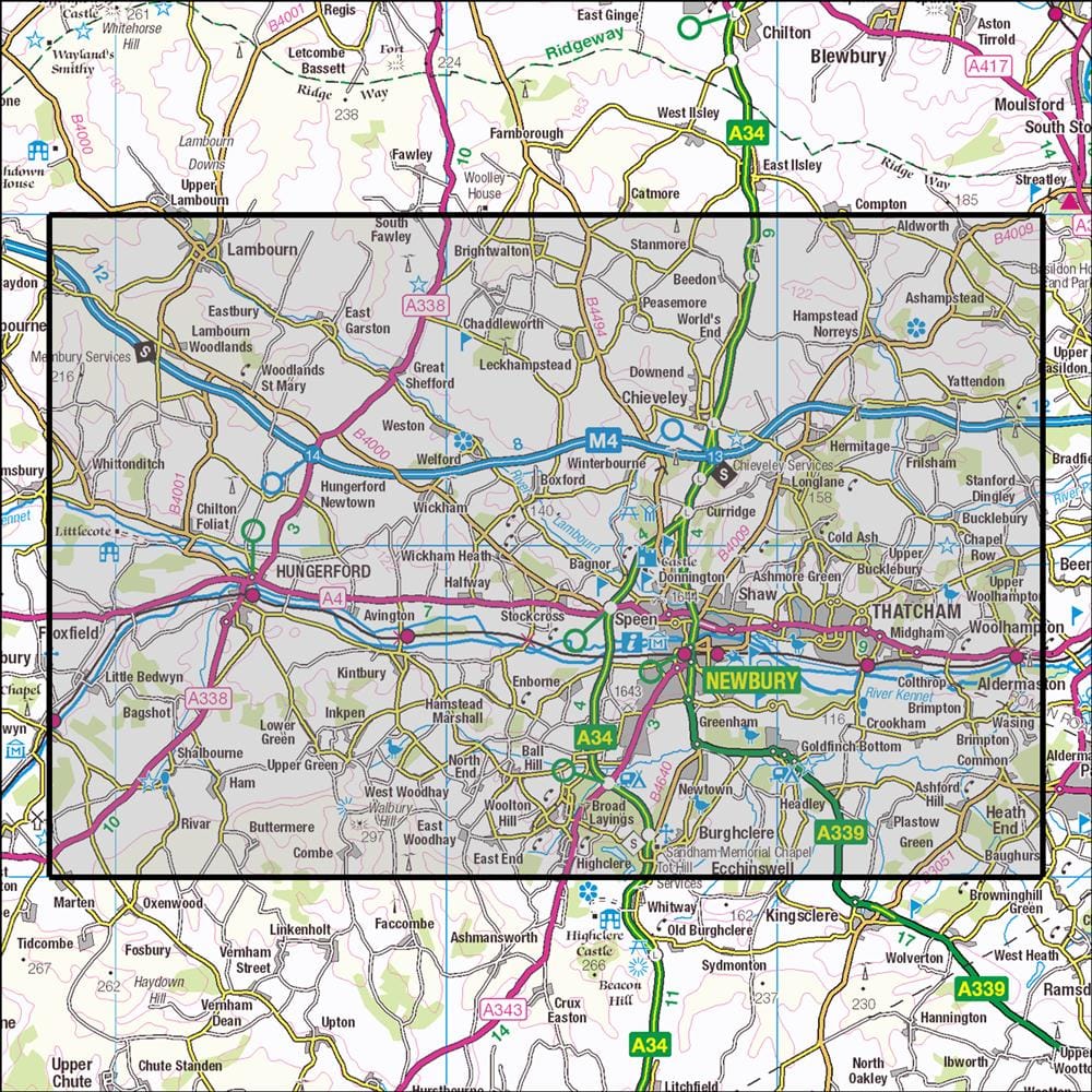 OMN4 image showing the area of the Ordnance Survey 1:25,000 Explorer map 158 Newbury & Hungerford
