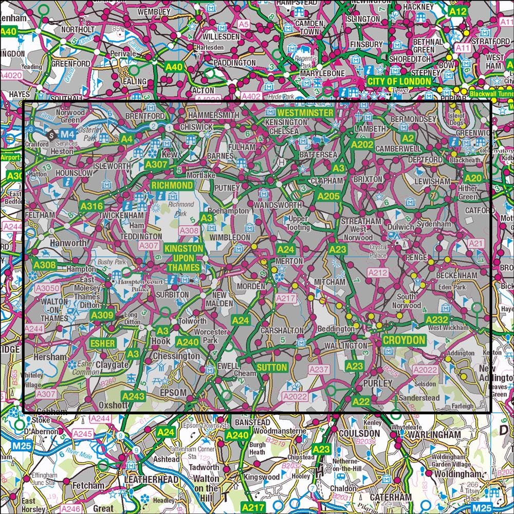 OMN4 image showing the area of the Ordnance Survey 1:25,000 Explorer map 161 London South