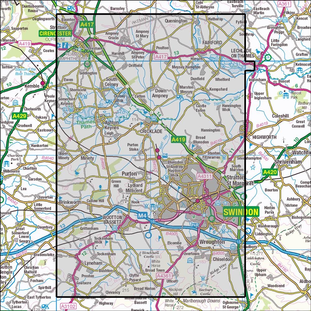 OMN4 image showing the area of the Ordnance Survey 1:25,000 Explorer map 169 Cirencester & Swindon