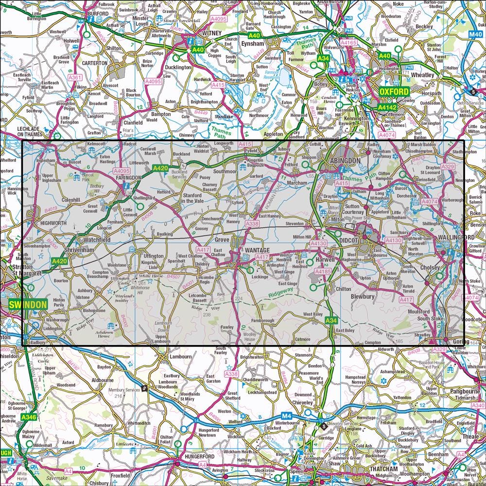 OMN4 image showing the area of the Ordnance Survey 1:25,000 Explorer map 170 Abingdon, Wantage & Vale of White Horse