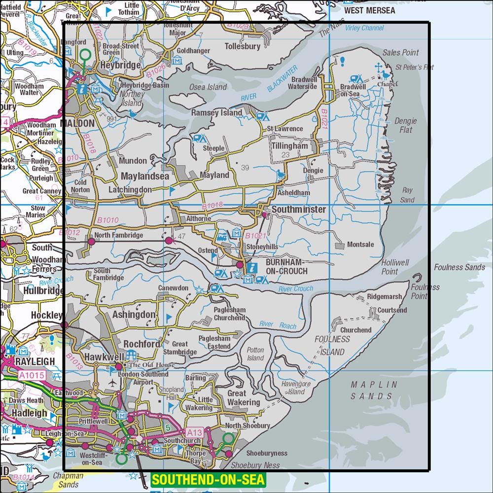 OMN4 image showing the area of the Ordnance Survey 1:25,000 Explorer map 176 Blackwater Estuary