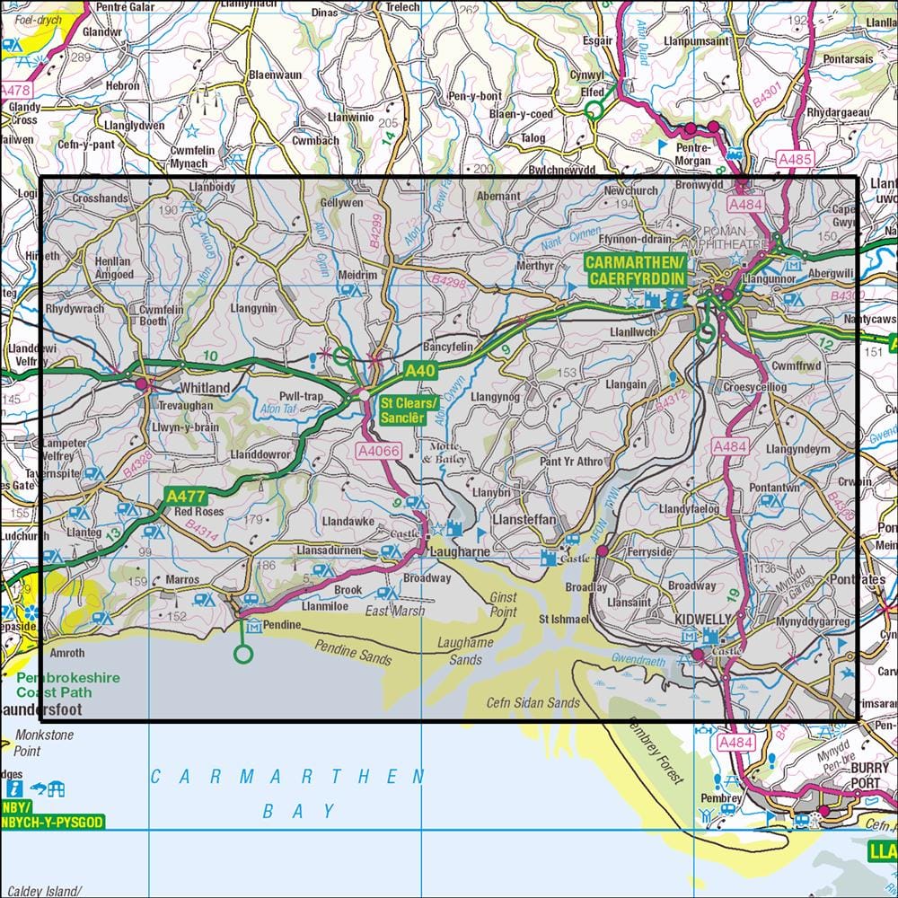 OMN4 image showing the area of the Ordnance Survey 1:25,000 Explorer map 177 Carmarthen & Kidwelly
