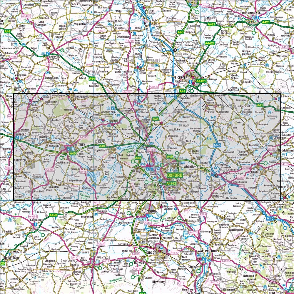 OMN4 image showing the area of the Ordnance Survey 1:25,000 Explorer map 180 Oxford
