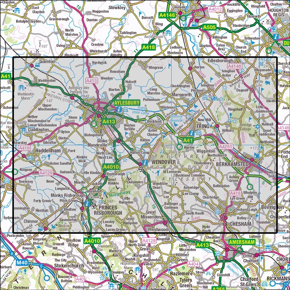 OMN4 image showing the area of the Ordnance Survey 1:25,000 Explorer map 181 Chiltern Hills North