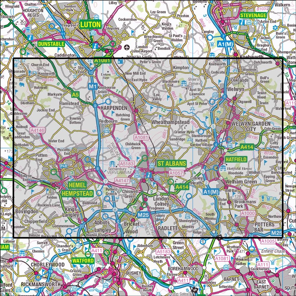 OMN4 image showing the area of the Ordnance Survey 1:25,000 Explorer map 182 St Albans & Hatfield