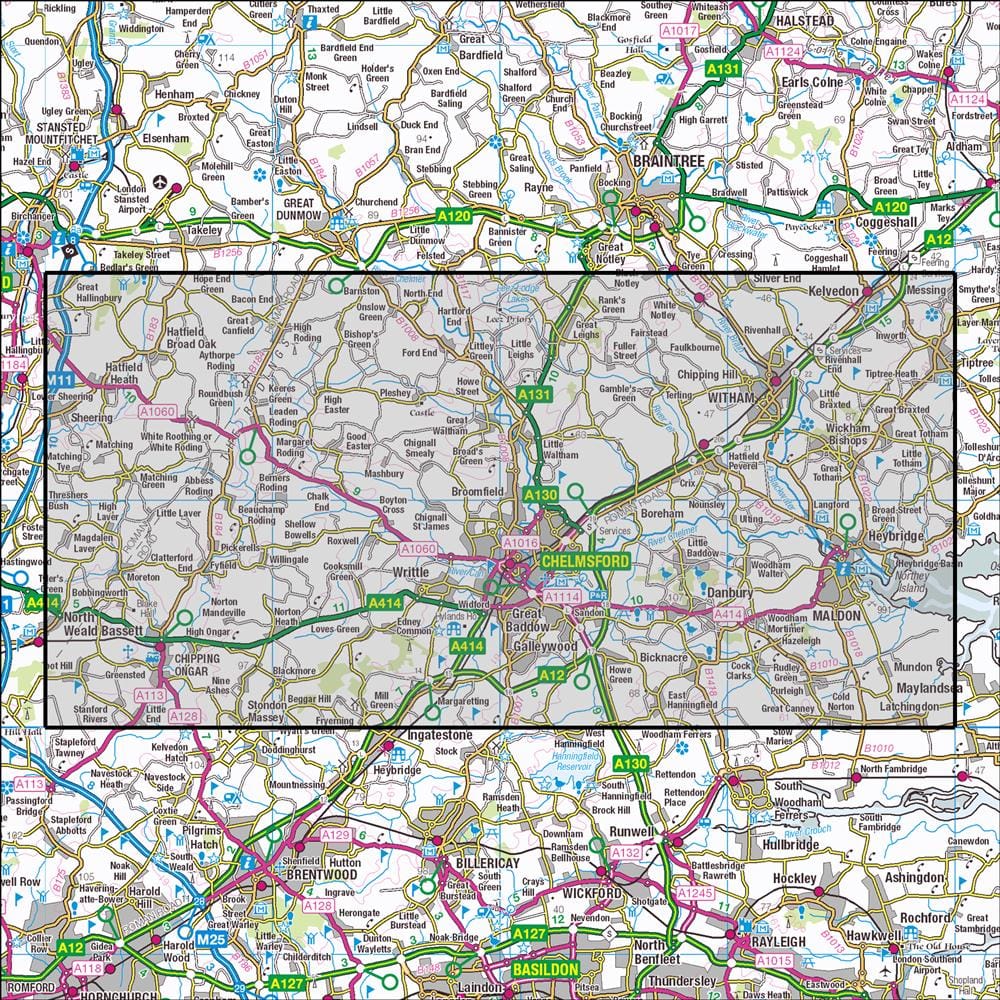 OMN4 image showing the area of the Ordnance Survey 1:25,000 Explorer map 183 Chelmsford & The Rodings
