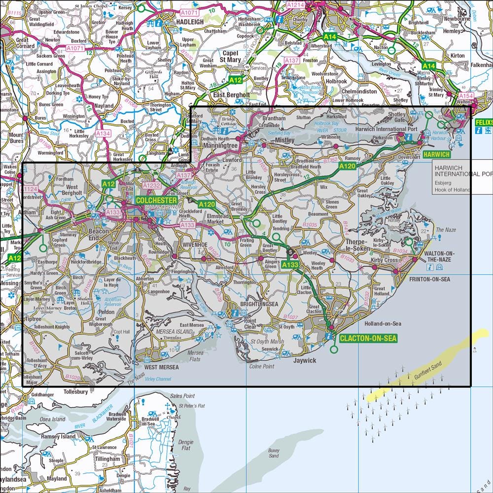 OMN4 image showing the area of the Ordnance Survey 1:25,000 Explorer map 184 Colchester