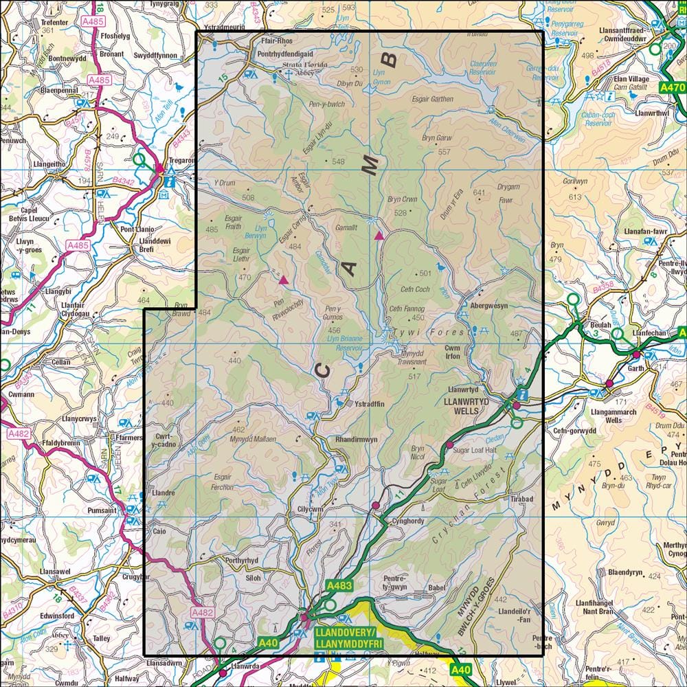OMN4 image showing the area of the Ordnance Survey 1:25,000 Explorer map 187 Llandovery