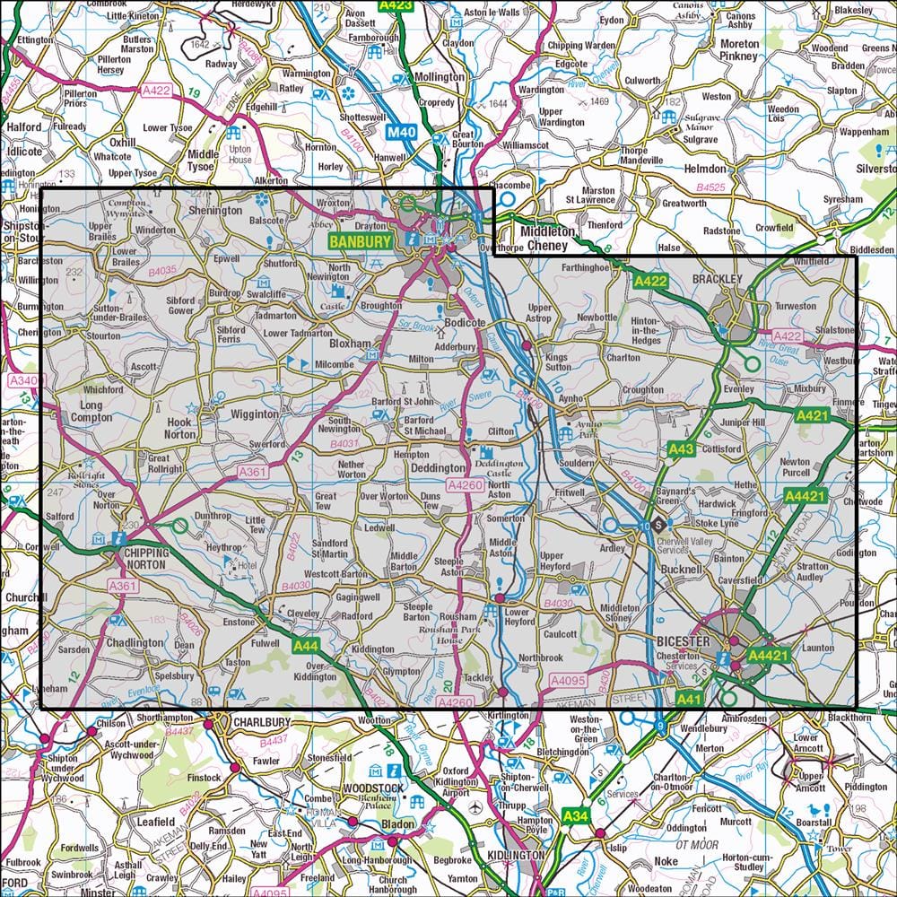 OMN4 image showing the area of the Ordnance Survey 1:25,000 Explorer map 191 Banbury, Bicester & Chipping Norton