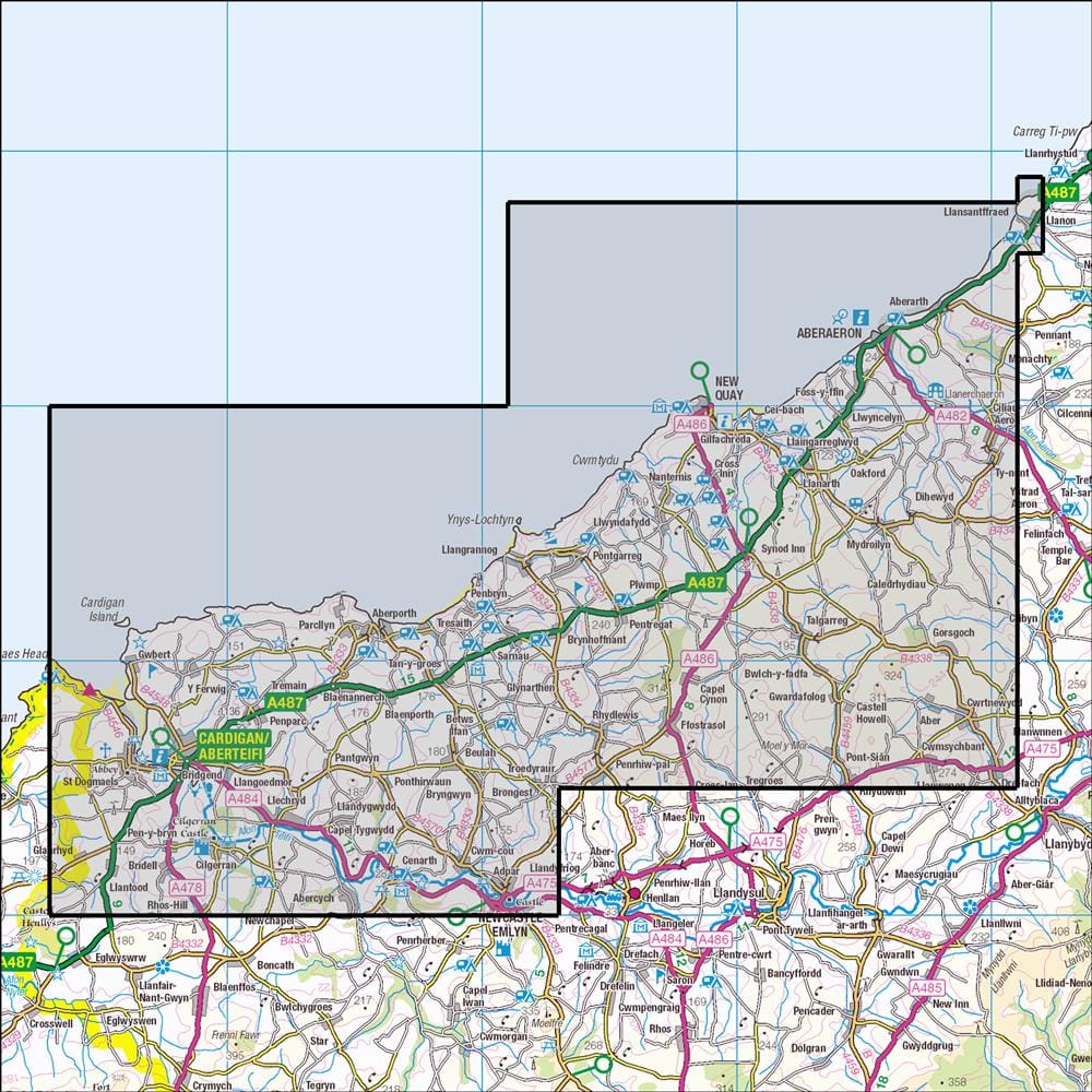 OMN4 image showing the area of the Ordnance Survey 1:25,000 Explorer map 198 Cardigan & New Quay