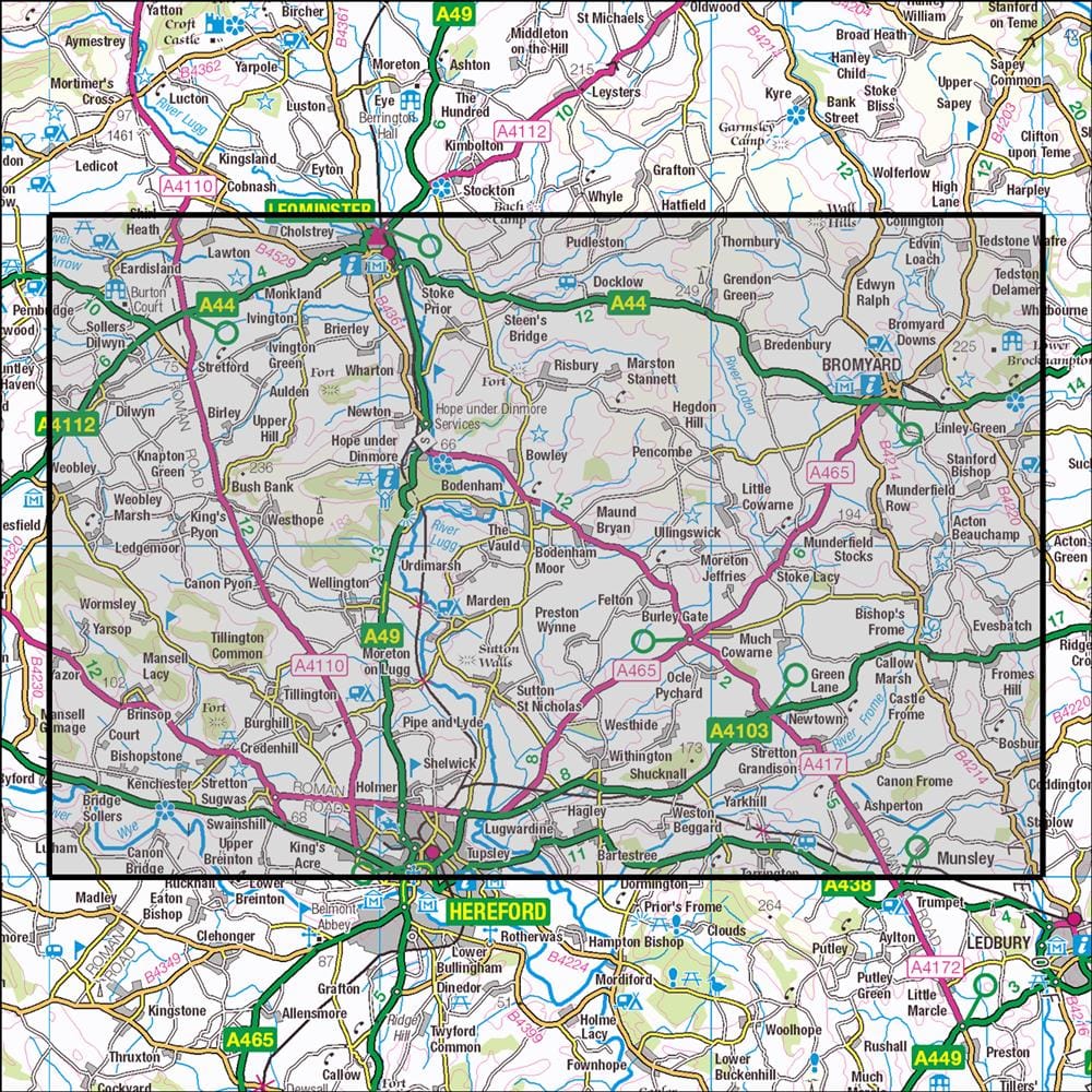 OMN4 image showing the area of the Ordnance Survey 1:25,000 Explorer map 202 Leominter & Bromyard