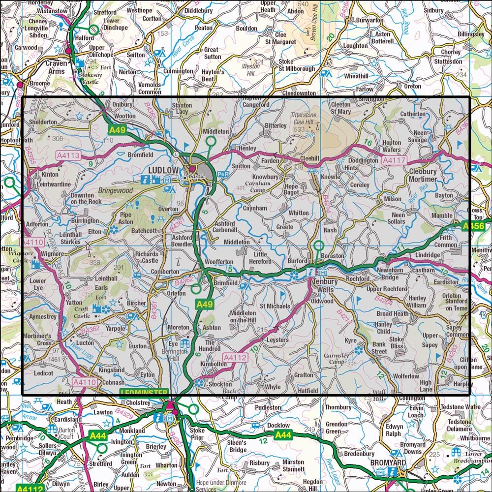 OMN4 image showing the area of the Ordnance Survey 1:25,000 Explorer map 203 Ludlow