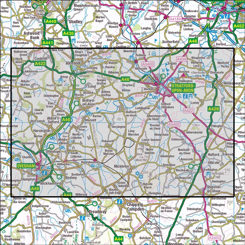 OMN4 image showing the area of the Ordnance Survey 1:25,000 Explorer map 205 Stratford-upon-Avon & Evesham