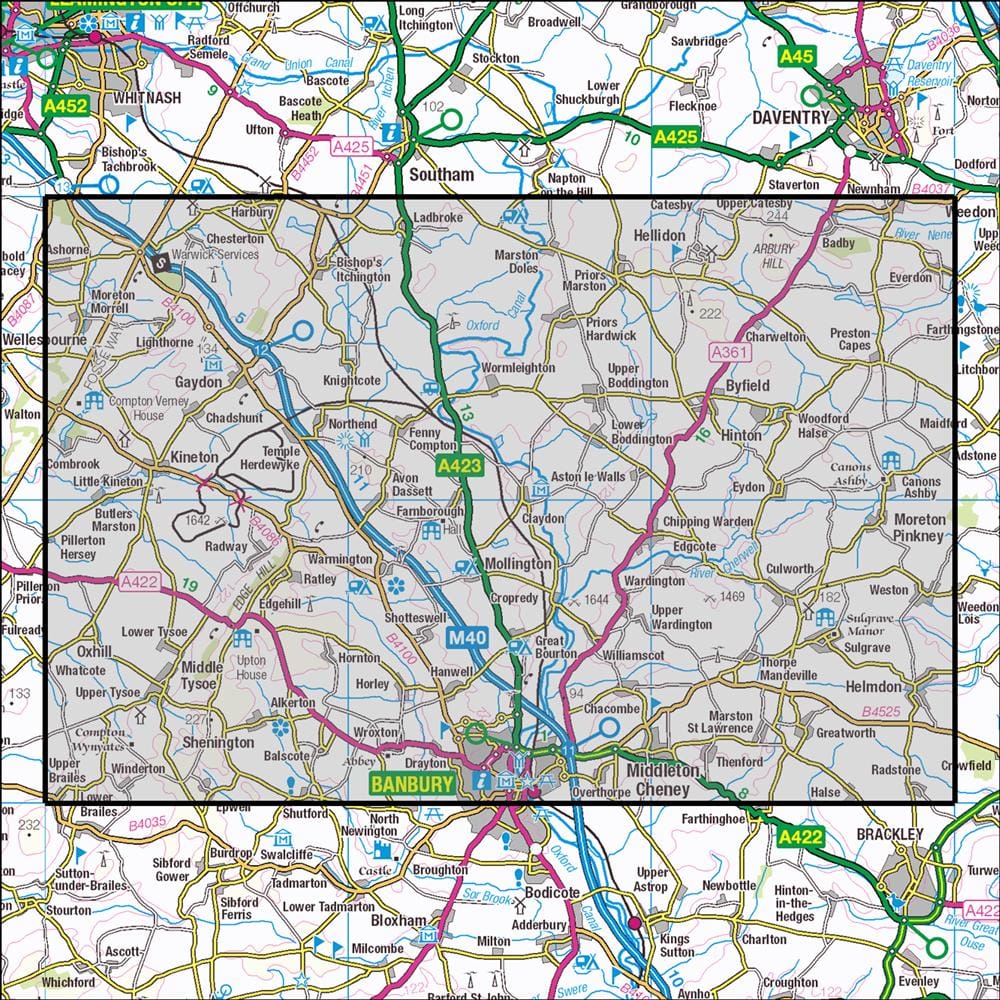 OMN4 image showing the area of the Ordnance Survey 1:25,000 Explorer map 206 Edge Hill & Fenny Compton