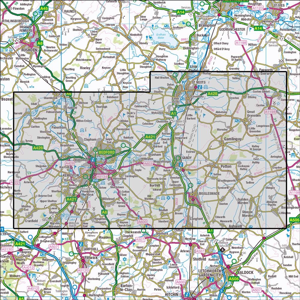 OMN4 image showing the area of the Ordnance Survey 1:25,000 Explorer map 208 Bedford & St Neots