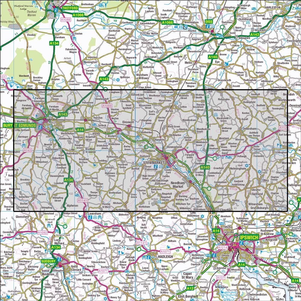 OMN4 image showing the area of the Ordnance Survey 1:25,000 Explorer map 211 Bury St Edmunds & Stowmarket