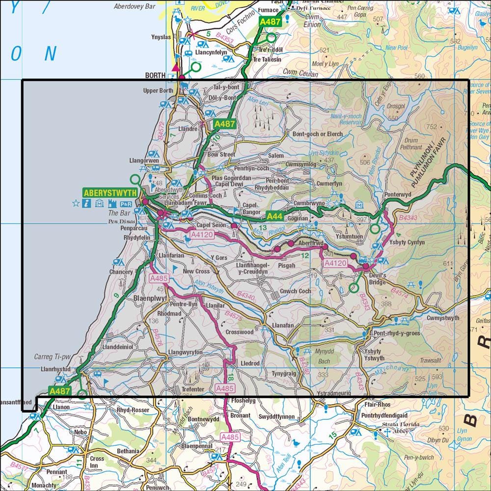 OMN4 image showing the area of the Ordnance Survey 1:25,000 Explorer map 213 Aberystwyth & Cwm Rheidol